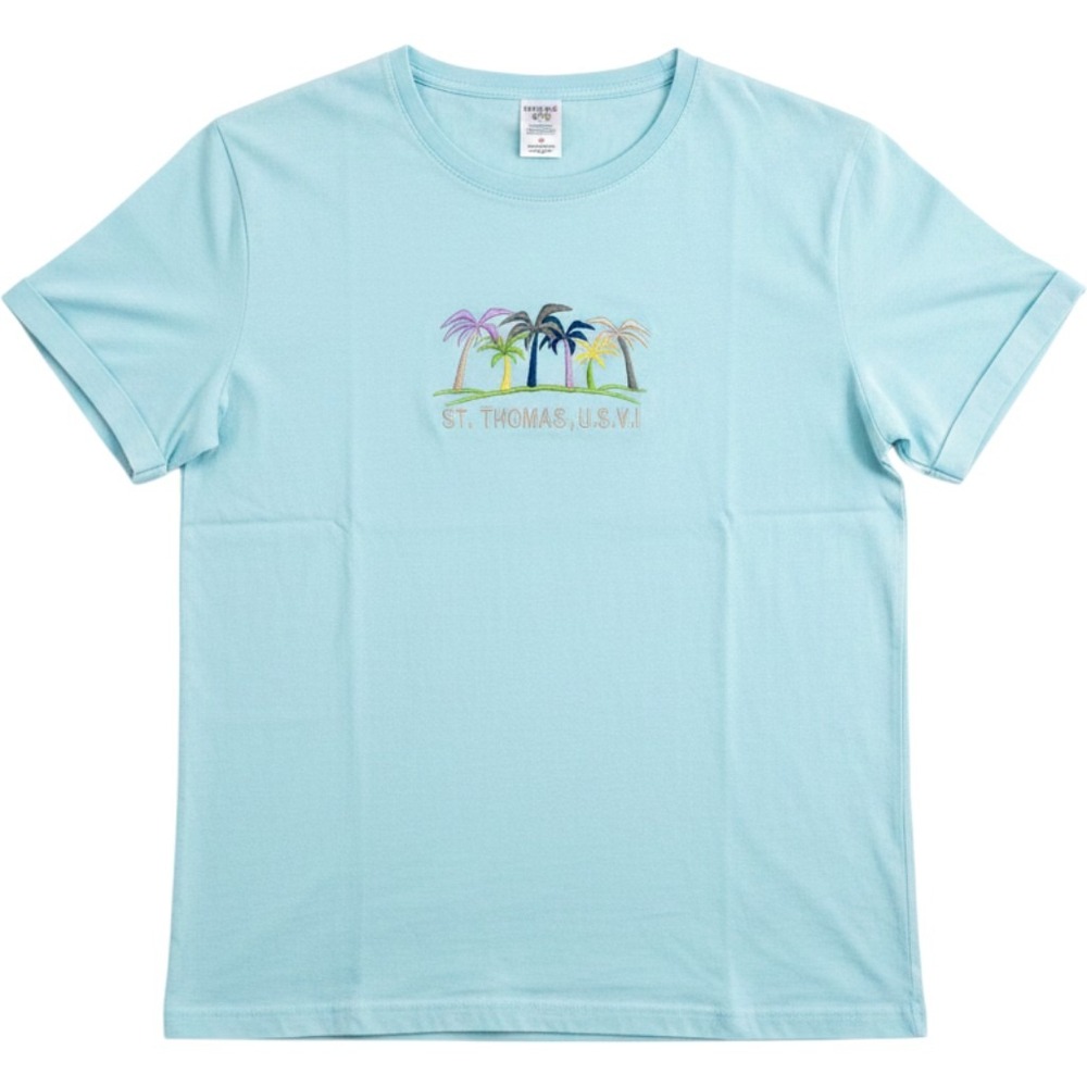 Supreme Tees St Thomas‎ USVI Embroidered Palm Trees Blue T-Shirt XL Womens